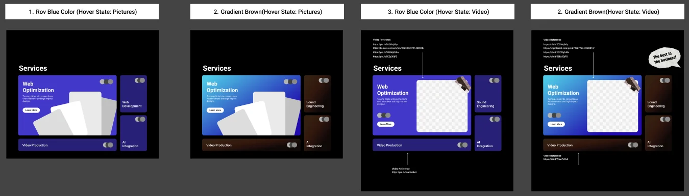 Service card explorations comparing ROV Blue and Gradient Brown