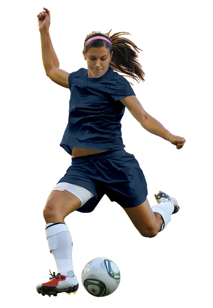 Women's national team player striking a ball